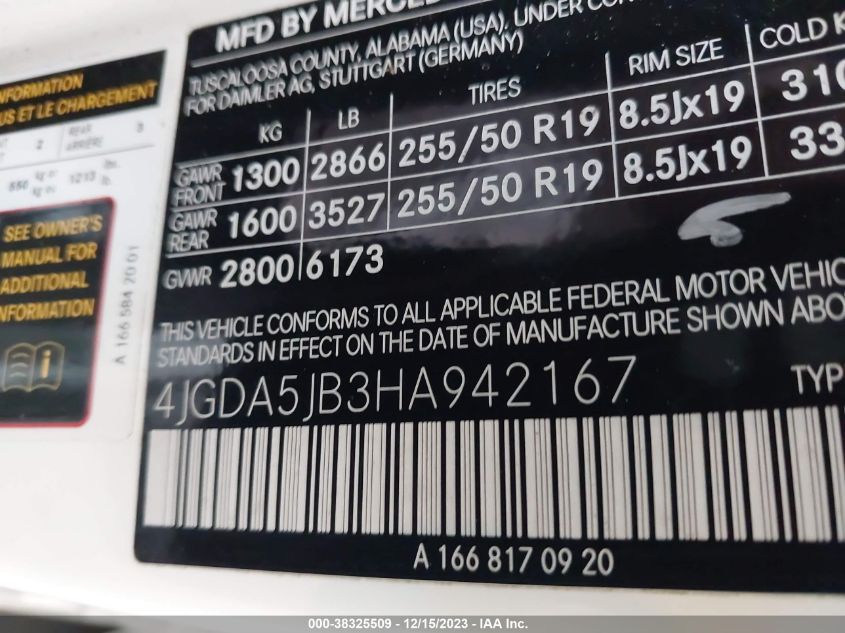 2017 MERCEDES-BENZ GLE 350 - 4JGDA5JB3HA942167
