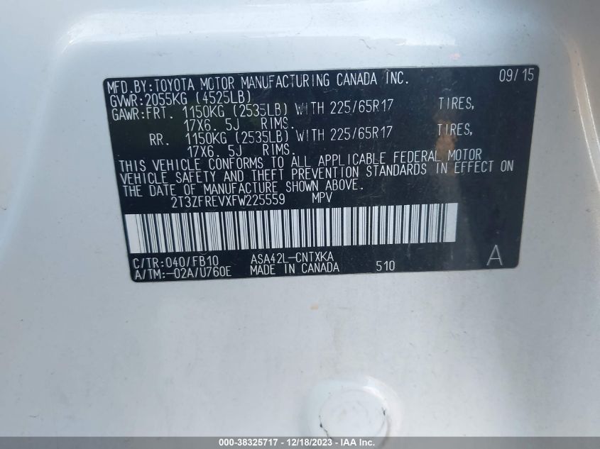 2015 TOYOTA RAV4 LE - 2T3ZFREVXFW225559
