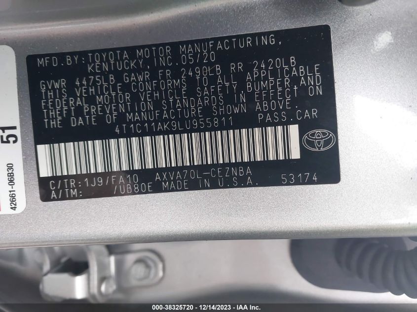 2020 TOYOTA CAMRY LE - 4T1C11AK9LU955811