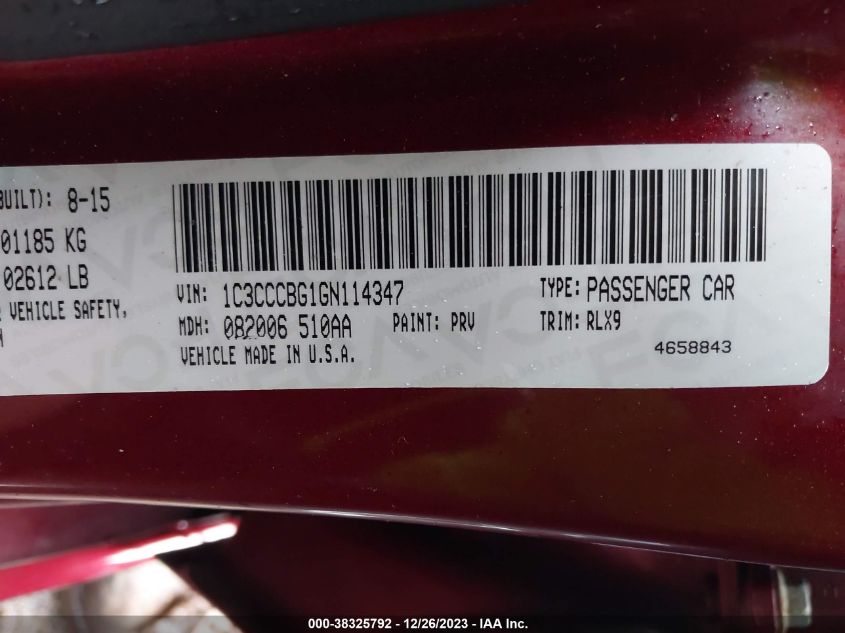 2016 CHRYSLER 200 S - 1C3CCCBG1GN114347