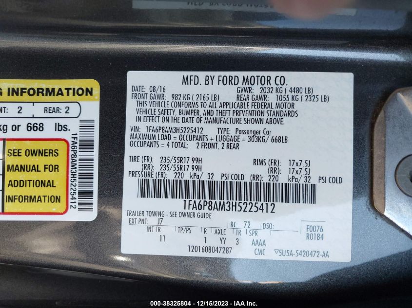2017 FORD MUSTANG V6 - 1FA6P8AM3H5225412