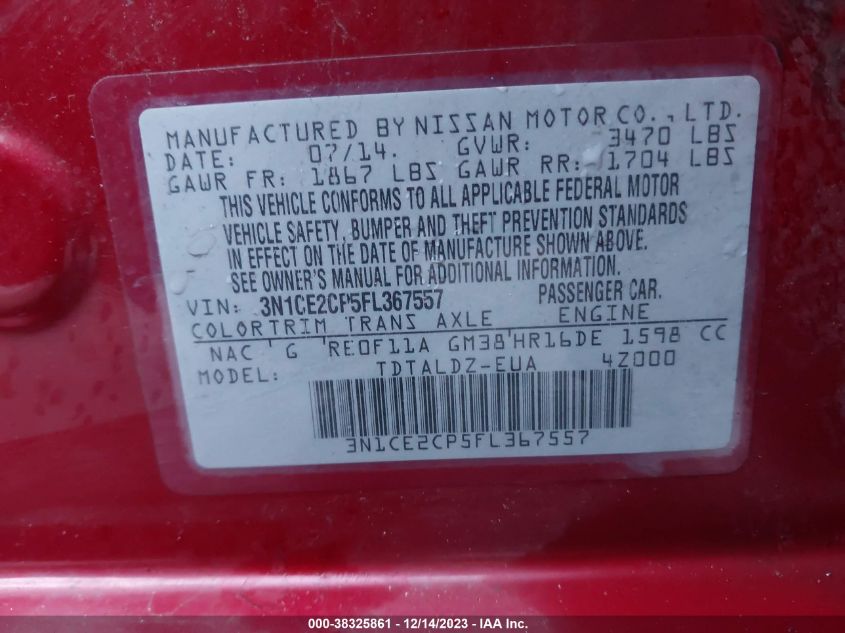 2015 NISSAN VERSA NOTE SV - 3N1CE2CP5FL367557