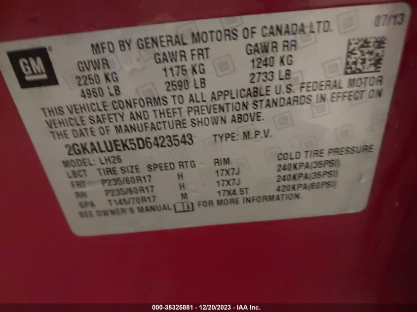 2013 GMC TERRAIN SLT-1 - 2GKALUEK5D6423543