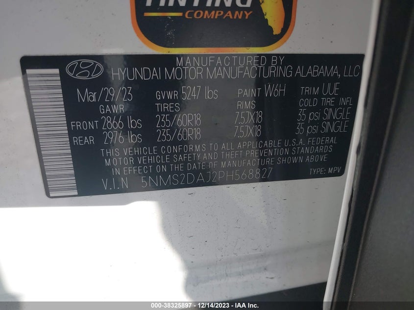 VIN 5NMS2DAJ2PH568827 2023 HYUNDAI SANTA FE SEL