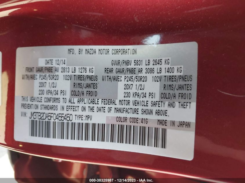 2015 MAZDA CX-9 GRAND TOURING - JM3TB2DA5F0455450