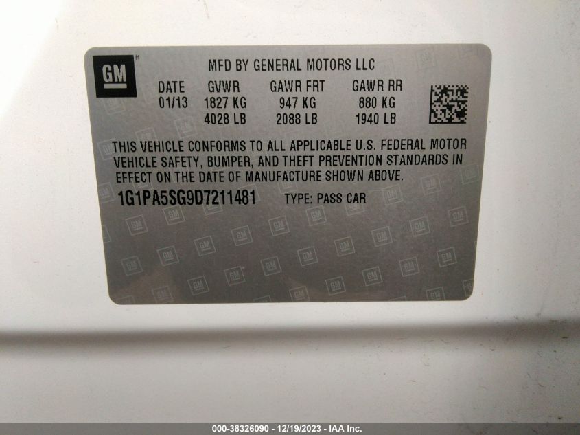 2013 CHEVROLET CRUZE LS - 1G1PA5SG9D7211481