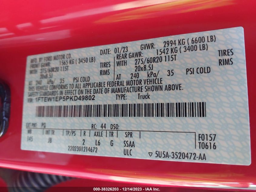 2023 FORD F-150 XL - 1FTEW1EP5PKD49802