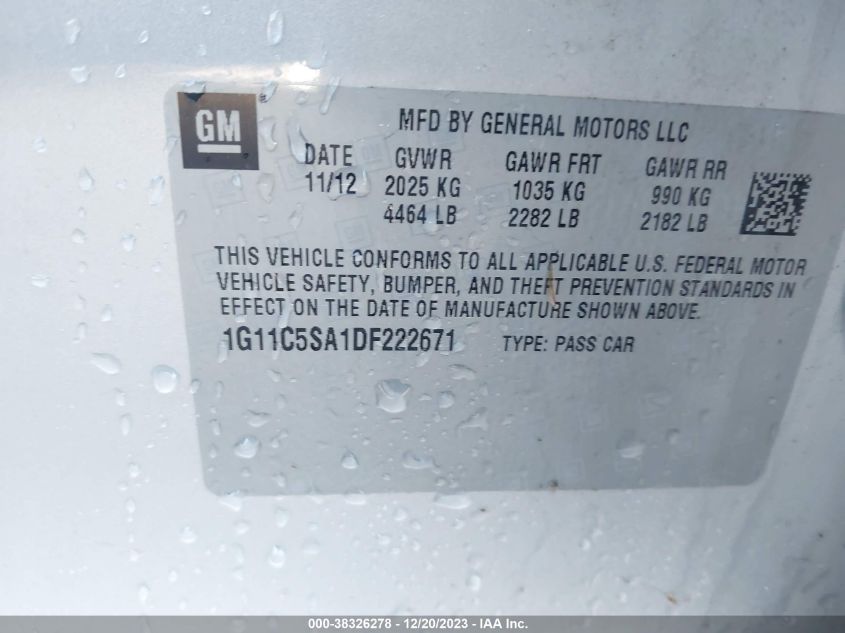 2013 CHEVROLET MALIBU 1LT - 1G11C5SA1DF222671