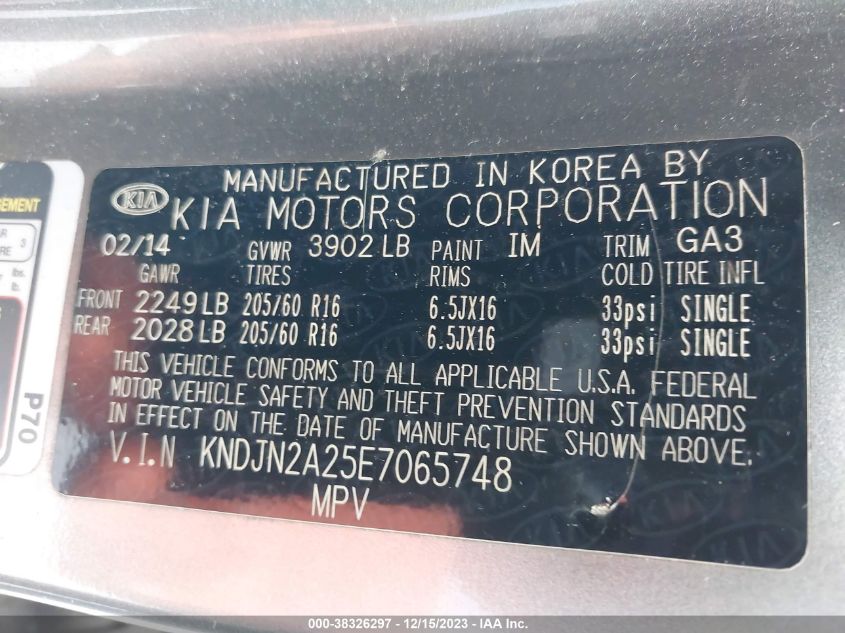 2014 KIA SOUL - KNDJN2A25E7065748