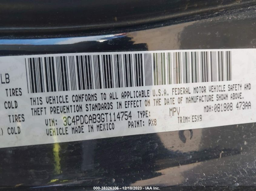 2016 DODGE JOURNEY SE - 3C4PDCAB3GT114754