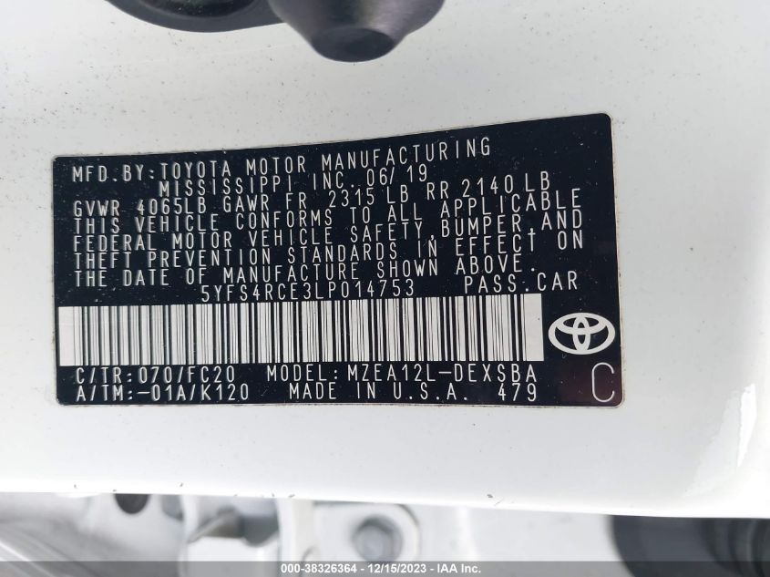 2020 TOYOTA COROLLA SE - 5YFS4RCE3LP014753