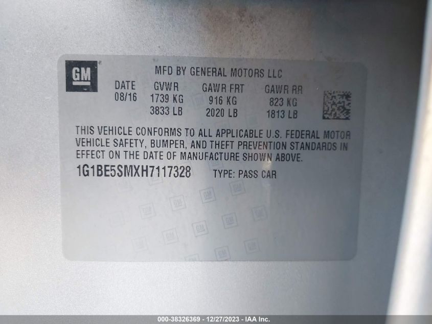 2017 CHEVROLET CRUZE LT AUTO - 1G1BE5SMXH7117328