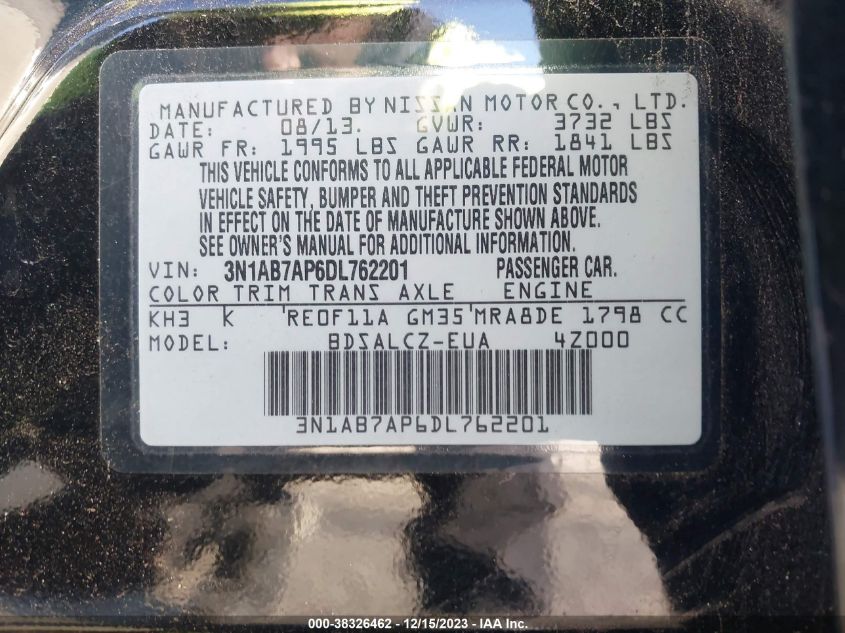 2013 NISSAN SENTRA S - 3N1AB7AP6DL762201