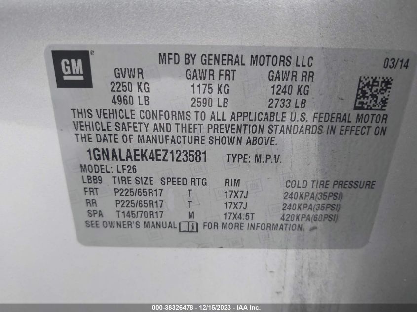 2014 CHEVROLET EQUINOX LS - 1GNALAEK4EZ123581