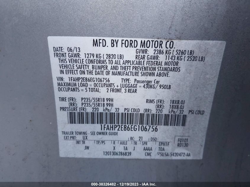 2014 FORD TAURUS SEL - 1FAHP2E86EG106756