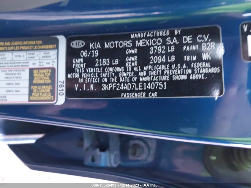 2020 KIA FORTE LXS - 3KPF24AD7LE140751