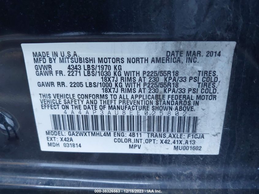 2014 MITSUBISHI OUTLANDER SPORT ES - 4A4AP3AU8EE025802