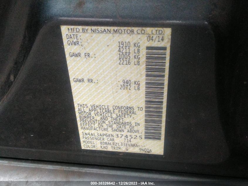 2014 NISSAN ALTIMA 2.5 - 1N4AL3AP6EN374525