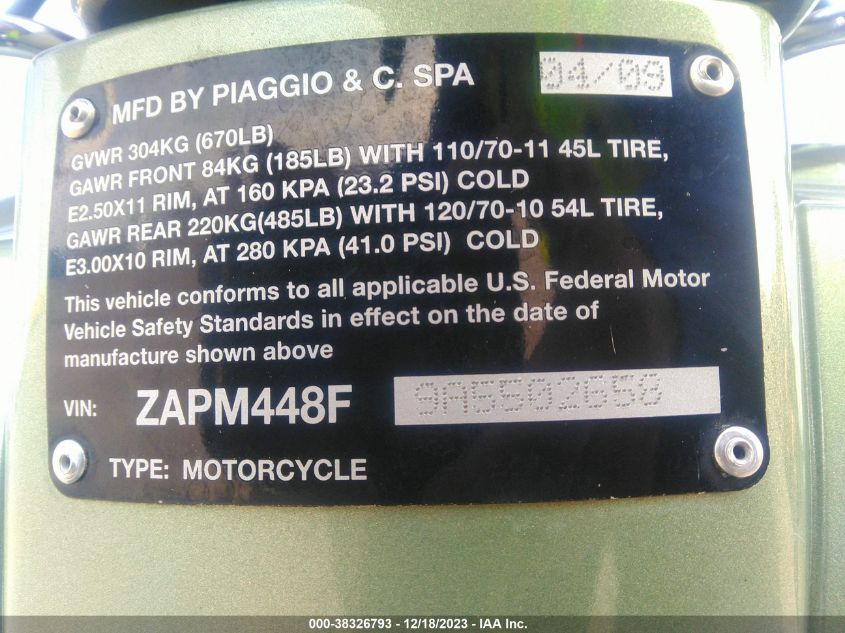 2010 VESPA LX 150 ZAPM448F9A5502658