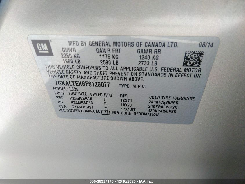 2015 GMC TERRAIN SLT - 2GKALTEK6F6125077
