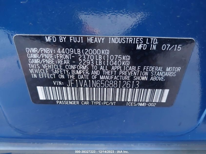 2016 SUBARU WRX LIMITED - JF1VA1N65G8812613