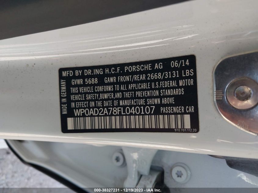 2015 PORSCHE PANAMERA E-HYBRID S WP0AD2A78FL040107