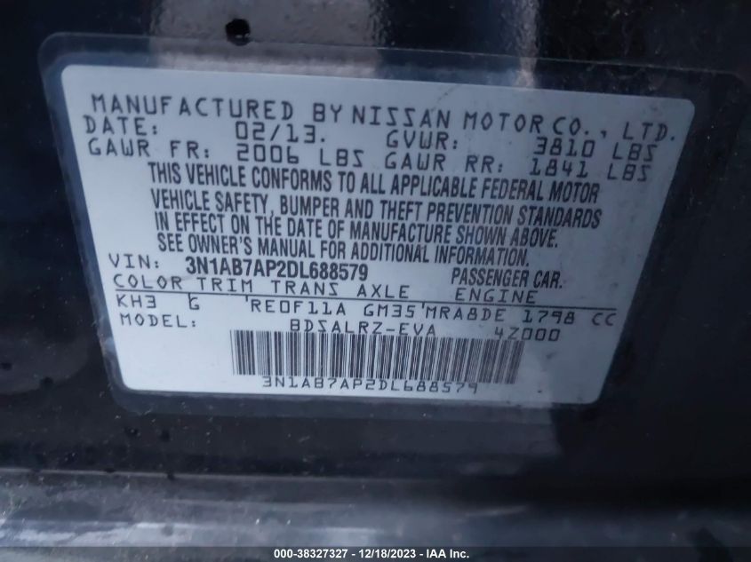2013 NISSAN SENTRA S/SV/SR/SL - 3N1AB7AP2DL688579