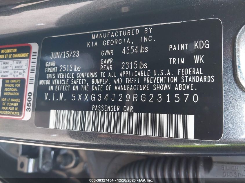 2024 KIA K5 EX - 5XXG34J29RG231570