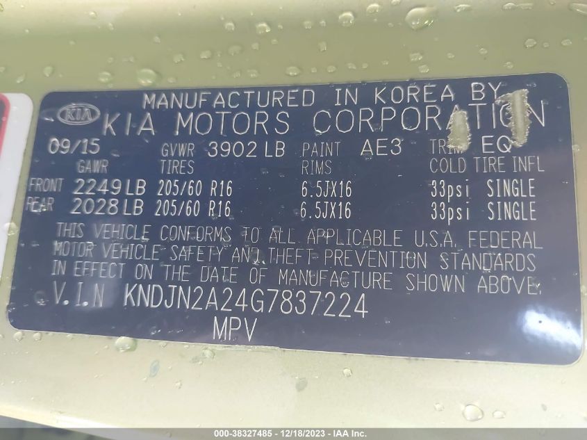 2016 KIA SOUL - KNDJN2A24G7837224