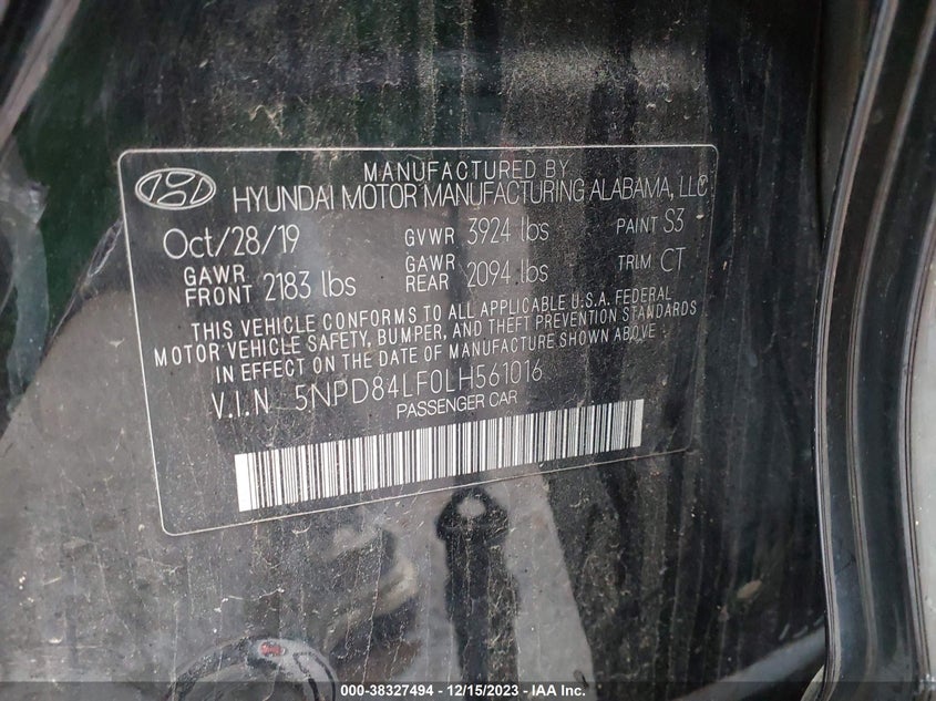 VIN 5NPD84LF0LH561016 2020 HYUNDAI ELANTRA SEL/VALUE/LIMITED