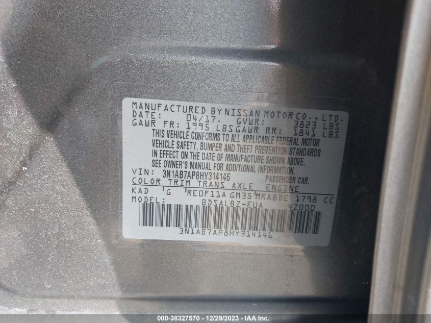 2017 NISSAN SENTRA S - 3N1AB7AP8HY314146