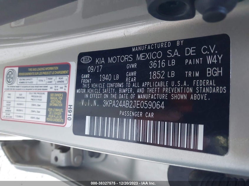 VIN 3KPA24AB2JE059064 2018 KIA RIO S