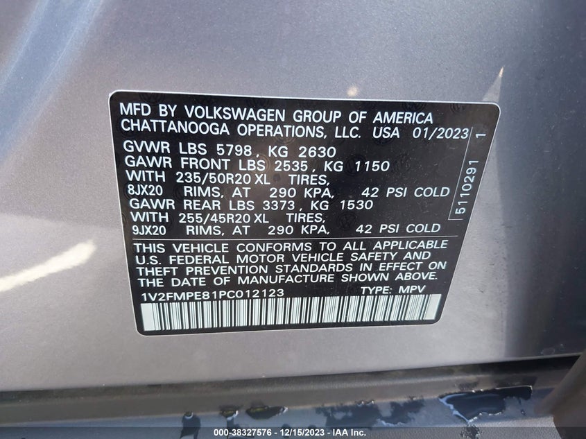 VIN 1V2FMPE81PC012123 2023 VOLKSWAGEN ID.4 PRO S