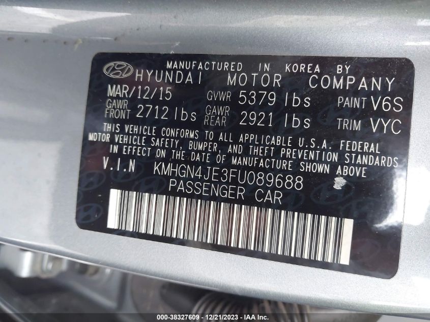 2015 HYUNDAI GENESIS 3.8L - KMHGN4JE3FU089688