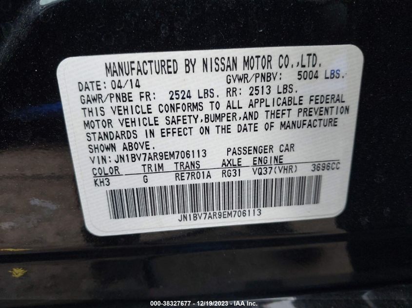 2014 INFINITI Q50 PREMIUM/SPORT - JN1BV7AR9EM706113