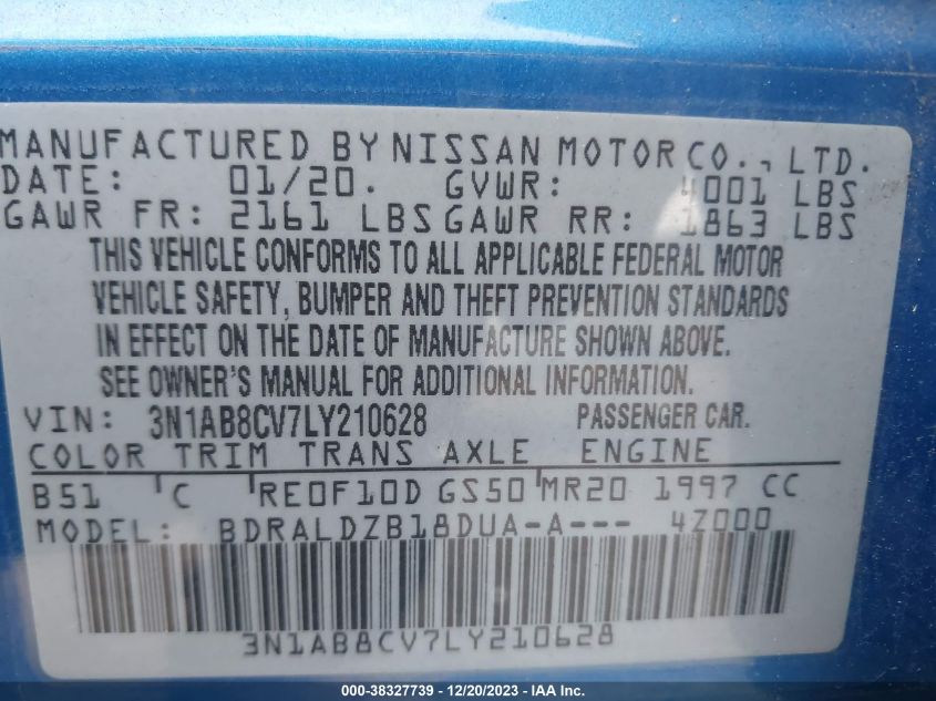 2020 NISSAN SENTRA SV - 3N1AB8CV7LY210628