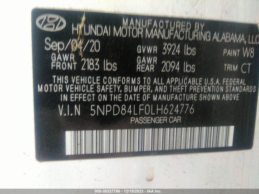 2020 HYUNDAI ELANTRA SEL - 5NPD84LF0LH624776