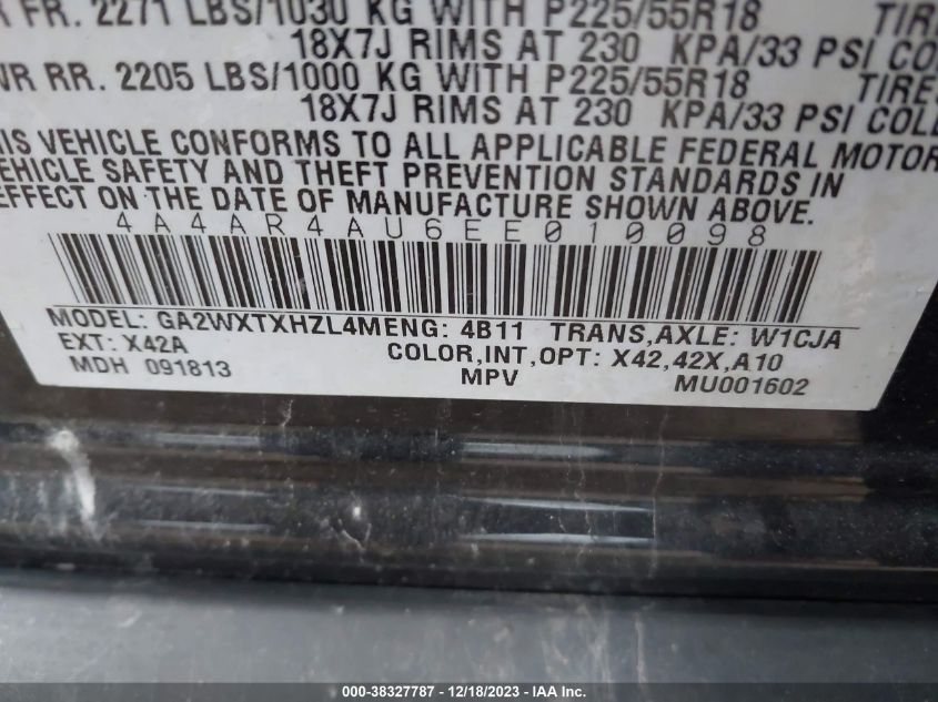 2014 MITSUBISHI OUTLANDER SPORT SE - 4A4AR4AU6EE010098