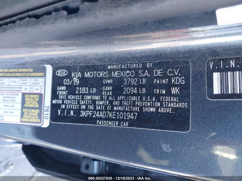 2019 KIA FORTE FE/LX/LXS - 3KPF24AD7KE101947