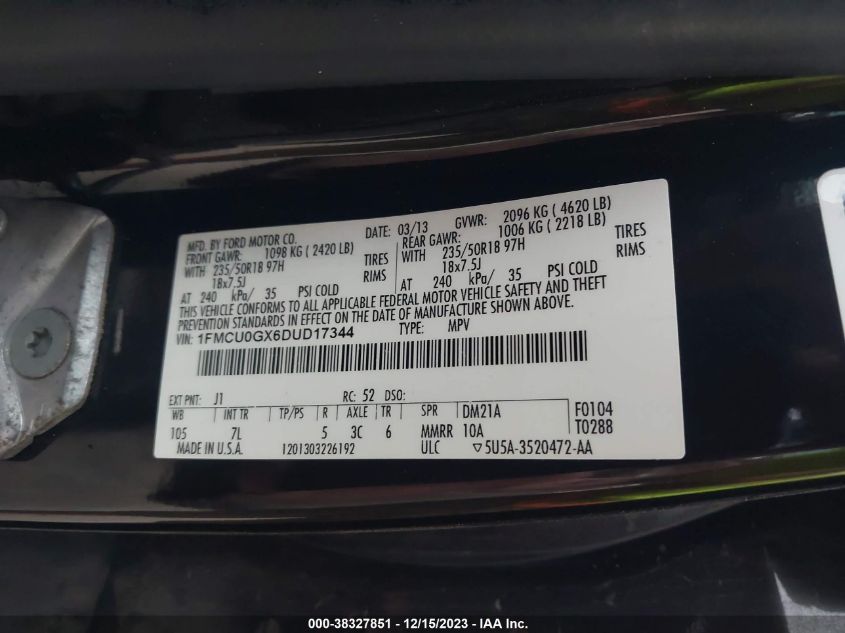 2013 FORD ESCAPE SE - 1FMCU0GX6DUD17344