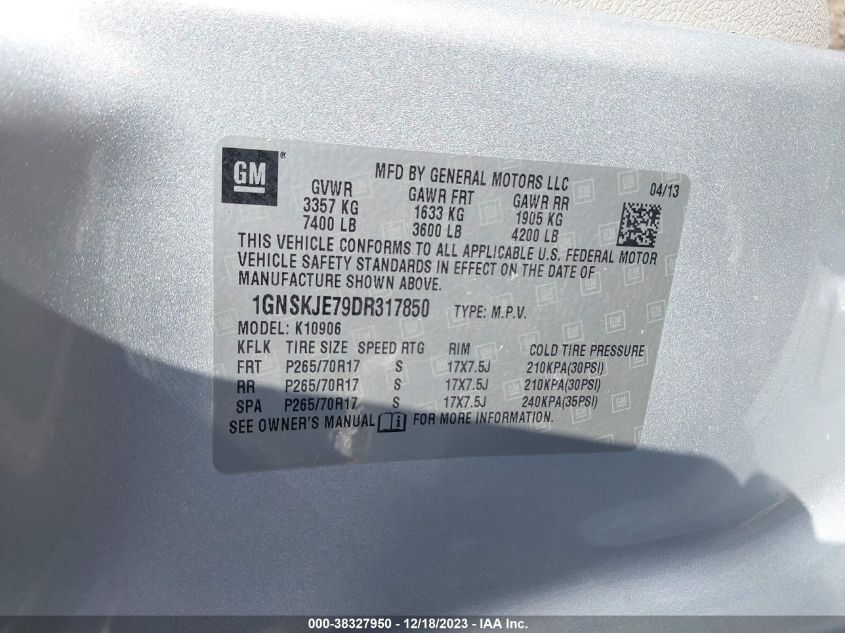 2013 CHEVROLET SUBURBAN 1500 LT - 1GNSKJE79DR317850