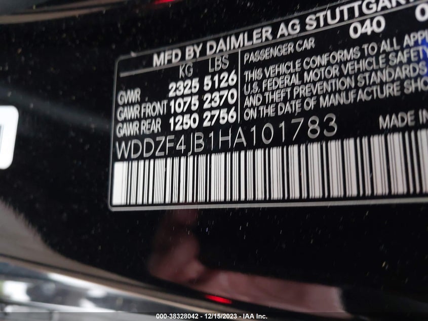 VIN WDDZF4JB1HA101783 2017 MERCEDES-BENZ E 300 300