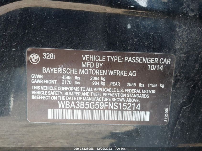 2015 BMW 328I XDRIVE - WBA3B5G59FNS15214