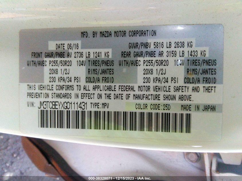 2016 MAZDA CX-9 SIGNATURE - JM3TCBEYXG0111431