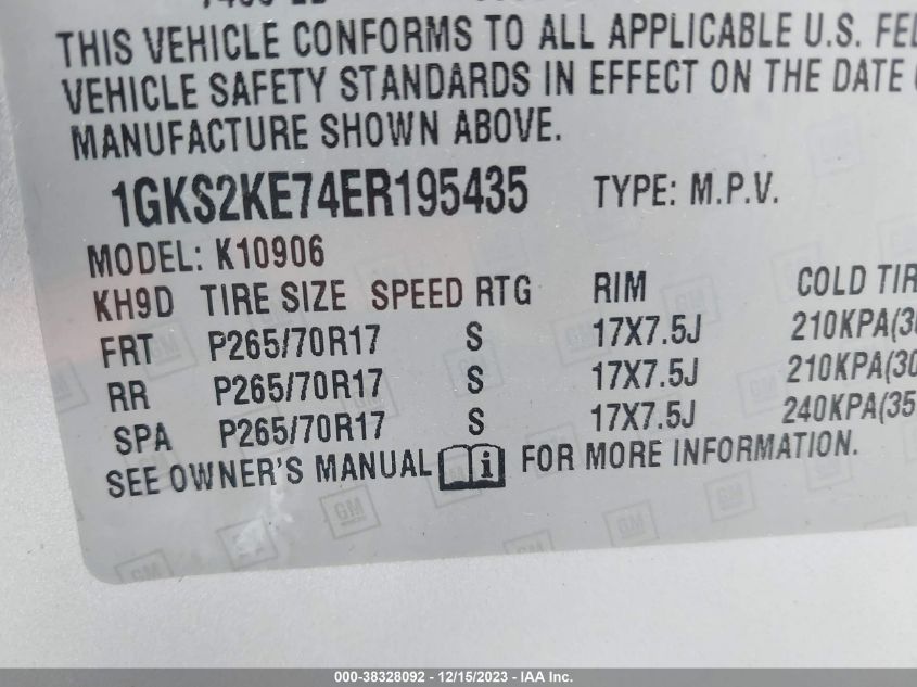 2014 GMC YUKON XL 1500 SLT 1GKS2KE74ER195435