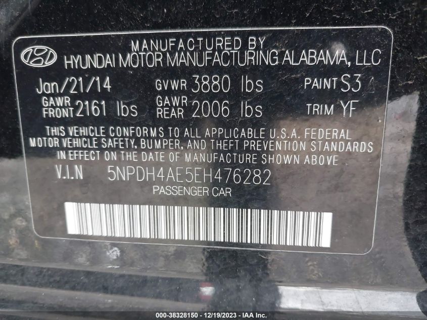 2014 HYUNDAI ELANTRA SE - 5NPDH4AE5EH476282