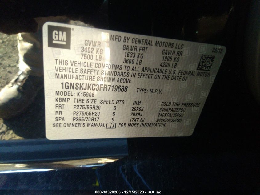 2015 CHEVROLET SUBURBAN 1500 LT - 1GNSKJKC3FR719688