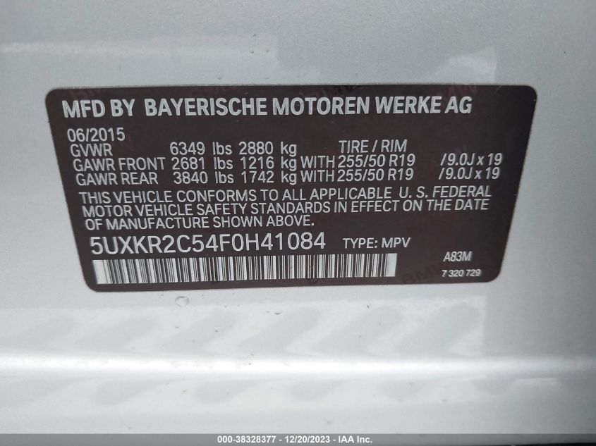 5UXKR2C54F0H41084 2015 BMW X5, photo no. 9