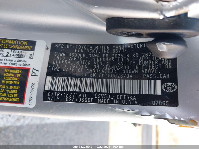 2014 TOYOTA CAMRY XLE V6 - 4T1BK1FK1EU026734