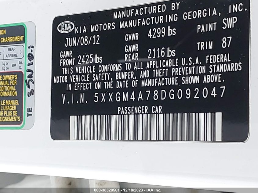 2013 KIA OPTIMA LX - 5XXGM4A78DG092047